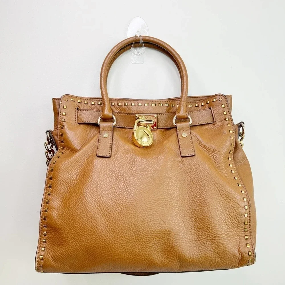 Michael Michael Kors classic cognac saffiano structured satchel embellish